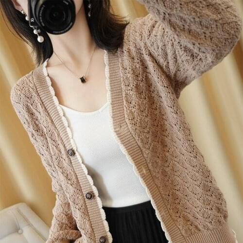 2021 Short Design Thin Cardigan Womens Cutout Sunscreen Air Conditioning Shirt Sweater Knitted Outerwear Small Cape