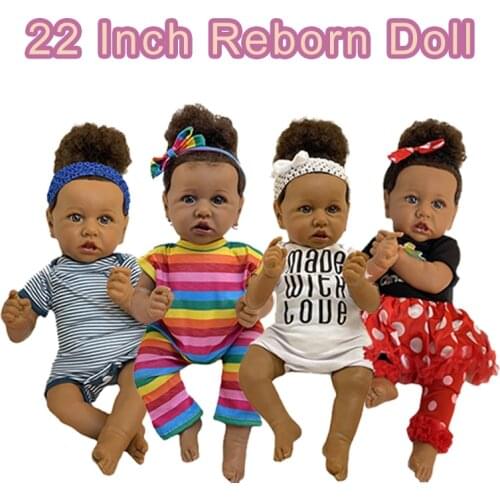 55cm Reborn Baby Doll In Black Skin African American Bebe Reborn Baby Girl High Quality Reborn Dolls Toys for Girls