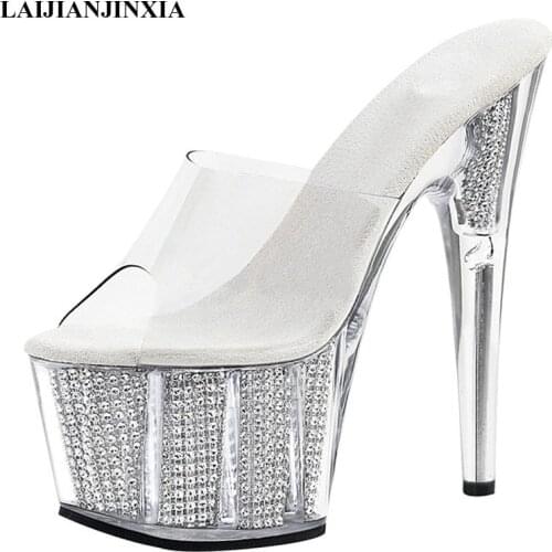 LAIJIANJINXIA New 6 Inch High Heels Super Big Size Models Wedding Shoes 15 CM High-Heeled Platform Heels Slippers Summer Shoes