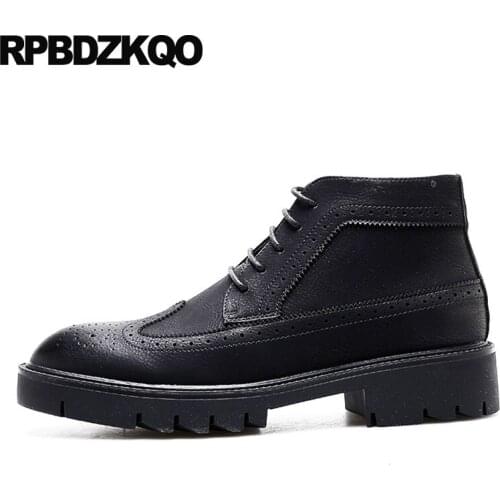 Brogue Rubber Winter Breathable Wingtip Lace Up Genuine Leather Real Black High Quality Creepers Men Shoes Casual Top Oxfords