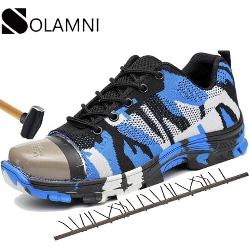 Big Size 36-48 Mens Work Shoes Safety Unisex Steel Toe Industrial Shoes Camo Breathable Mesh Sneakers Outdoor Hiking Boots Male