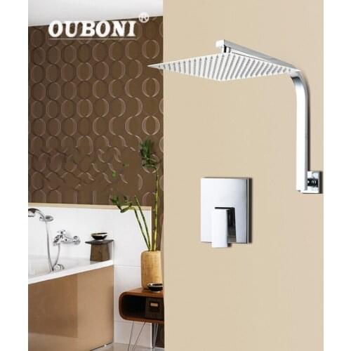 6 8 10 12 16 Inch Chrome Brass Wall Mounted Ultra Thin Rainfall Square Shower Head Arm Bathroom Bathtub Shower Set Faucets