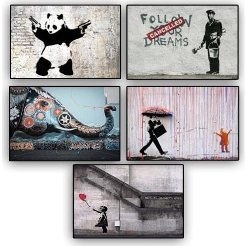 Panda Elephant Abstract Banksy Graffiti Art Poster Canvas Print Modern Wall Painting Living Room Home Decoration Painting