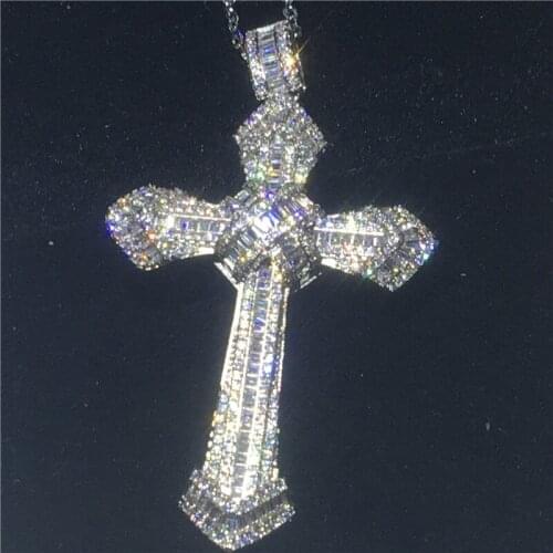 Luxury Big Cross pendant With necklace 925 Sterling silver AAAAA zircon Cz Party wedding Pendants for women men Jewelry