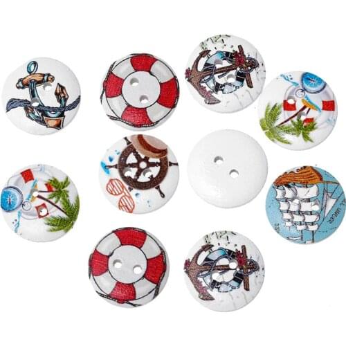 Rudder/anchor painted Wooden decorative Buttons 20mm Scrapbooking Craft Sewing Supplies 100pcs MT0334