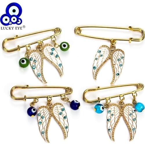 Lucky Eye Angel Wings Charms Brooch & Pin Evil Eye Brooch For Women Men Jewelry Colorful Buckle Clips EY5225