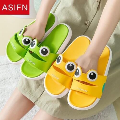 ASIFN Summer Slides Cartoon Women Slippers Cute Animal Frog Home Slip on Beach Sandals Bothroom Shoes Flip Flops Zapatillas