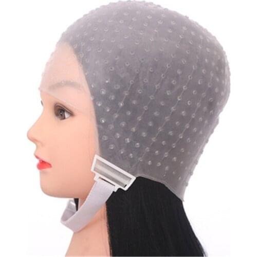 Salon Dye Silicone Cap With Needle Silicone Hair Highlights Cap Needle Reusable Hair Coloring Cap Hair Dye Hat Hairstyling Tools