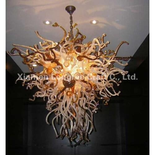 Modern Hotel Restaurant Lighting LED Light Source Quality Contemporary European Style Colorful Blown Glass Chandelier