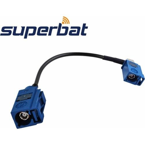 Superbat FakraFemale "C" Right Angle to Fakra Jack "C" Straight Pigtail Cable RG174 15cm Audio Extension Cable Blue