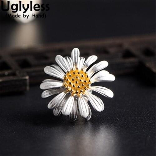 Uglyless HOT SALE Daisy Sunflower Jewelry for Women Men Unisex 925 Silver Floral Brooches Handmade Floral Pins Silver Brooches