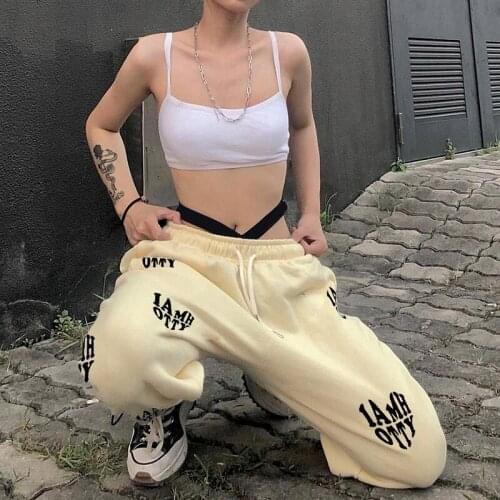 STSVZORR street loose leg radish pants pantyhose womens lace-up high-waist letter printed sports casual pants
