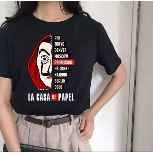Harajuku 2020 La Casa De Papel Tshirt Money Heist Tees TV BELLA CIAO Women Streetwear House of Paper Funny Harajuku Oversized