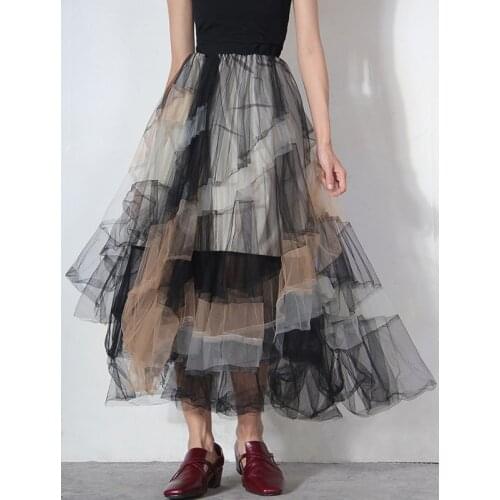 ZEBEEN Cake Swing Skirt for Women 2021 Summer Multi-layer Splicing Gradient Color Contrast Pettiskirt Fashion Casual Mesh Skirts