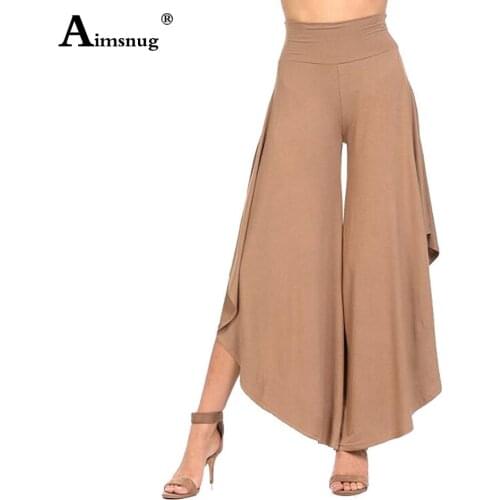 Plus size 3xl Women Elastic Waist Pants Casual Wide Leg Trouser Loose Pantalon 2021 Solid Khaki Gray Female Ankle-Length Pants