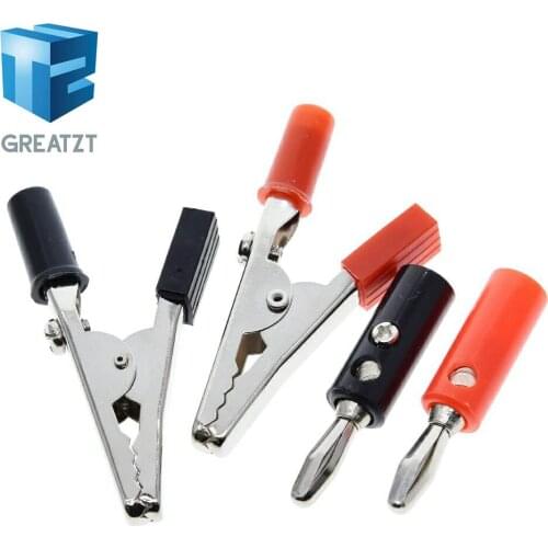 1set Insulated Crocodile Clips Plastic Handle Cable Lead Testing Metal Alligator Clips Clamps 52mm Length + 4mm Banana Plug