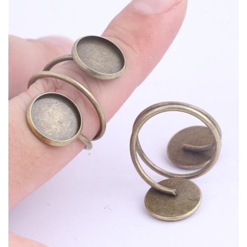 10pcs Antique Bronze Adjustable Double Cabochon Ring Base Setting 12mm Dia Blank Bezel Trays For Rings Jewelry Making