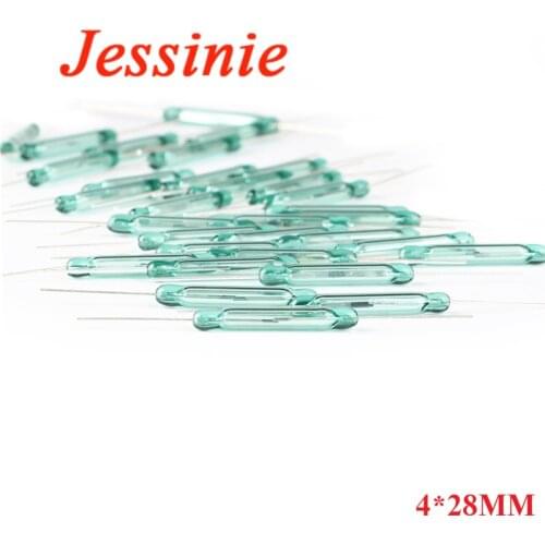 100Pcs 4*28mm Magnetic Reed Switch Sensor Normally Open DIY Green Glass 4x28MM NO Original Contact Induction