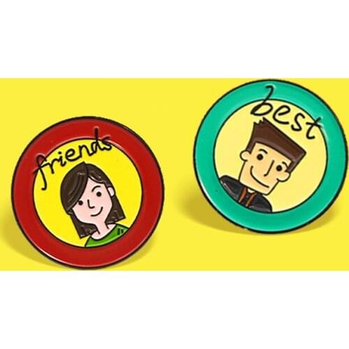 2pcs/set Cartoon Round Boys and girls Best Friend Enamel Pins Jewelry Brooches Shirt Collar Badge Lapel For Friends Gifts Bijoux
