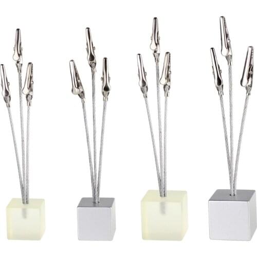 3 clips Cube base wire memo holder paper Note clip - Silver transparency