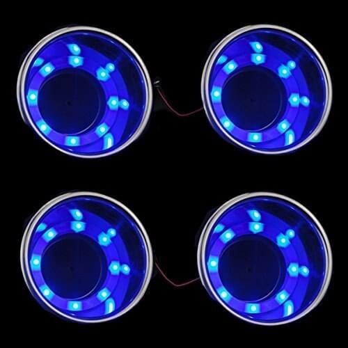 4 Pieces LED Blue Stainless Steel Cup Drink Holder with Drain & LED Blue Marine Boat Rv Camper