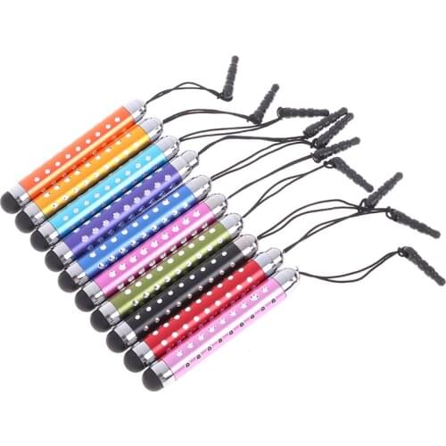 5Pcs/Lot Retractable Three-tier with Rhinestone Capacitive Touch Screen Stylus Pen Phone Tablet Random Color