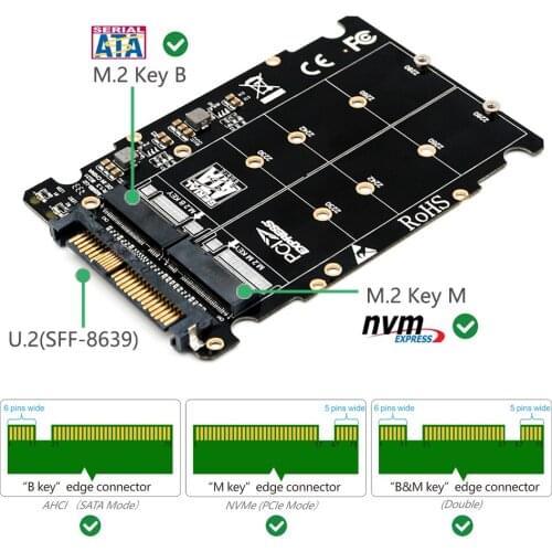 M2 SSD to U.2 Adapter 2 in 1 M.2 NVMe Key B/M NGFF SSD to PCI-e U2 SFF8639 Adapter PCIe M2 Converter Desktop Computer
