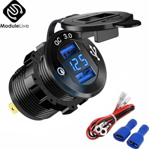 Wholesale LED Digital Display Dual Quick Charge 3.0 USB QC3.0 Fast Charging Car Charger 12V-24V Real Time Monitor Car Voltage