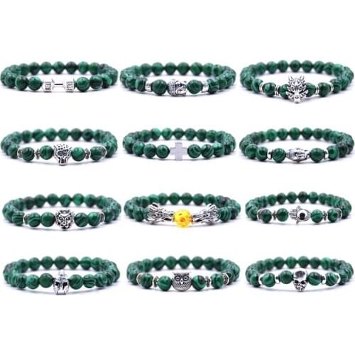 8MM Natural Stone Owl Beaded Setting Bracelet Couple Distance Yoga Bracelet Men and Women Ladies Elastic Rope Jewelry