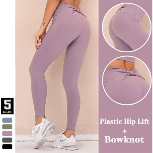 Naked sense Super Stretchy Gym Tights Tummy Control Yoga Pants High Waist Sport Leggings bow-knot Push Up Running Pants Women