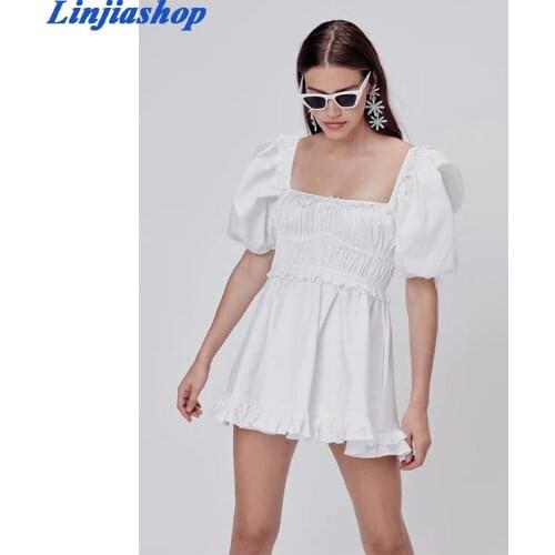 Elegant lace mini dress white cotton blended elastic zipper vintage mujer chic ruffles fashion summer dress