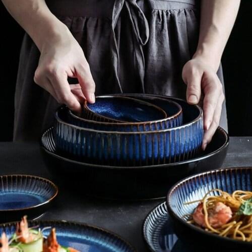 Purple starry tableware Japanese retro kiln turned ceramic tableware Rice bowl Staple dish deep dish