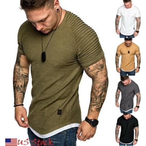 Men Short Sleeve T Shirt Wrinkled Casual Blouse Tops Summer Clothing Muscle Tee Black White Solid T-shirt