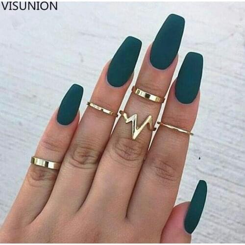 5pcs/set Newest Simple Lightning Wave Knuckle Ring Set Moon Horn Crystal Twist Midi Rings Gold Silver Color Finger Rings Gift
