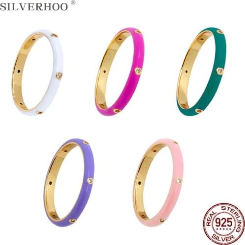 Silver 925 Real Sterling Rings Rainbow Simple Fashion Finger Stackable Enamel Ring For Women Trend Fine Brand New Jewelry Rings