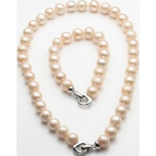 11-12 mm south Pink Pearl Necklace Bracelets 18" 8" white clasp Set