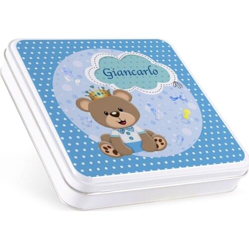 Square Metal Chocolate Box Baby Shower Customized Boy Baby Name Baptism Favors Sneak Biscuit Tin Box NO CHOCOLATE