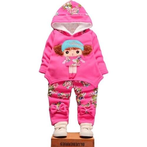Fashion Winter Baby Girls Clothes Set Children Cartoon Thick Cotton Hoodies Pants 2Pcs/set Toddler Casual Costume Kids Tracksuit