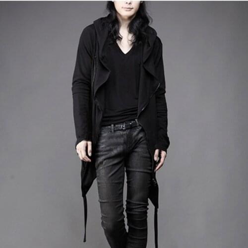 Men asymmetrical design punk hip hop zipper hoodie gothic streetwear men harajuku nightclub stage hooded cloak sweatshirts