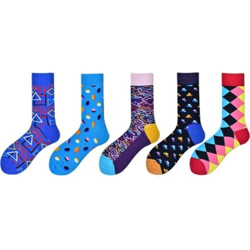 Peonfly New Brand Mens Funny Happy Colorful Combed Cotton Crew Jacquard Striped Knee High Socks for Man Business Dress