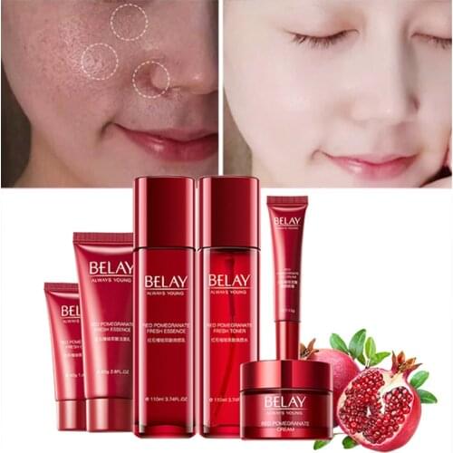 Skin Care Set Moisturizing Nourish Brighten Oil Control Beauty Red Pomegranate Hyaluronic Acid Six-piece Set Facial Skin Care