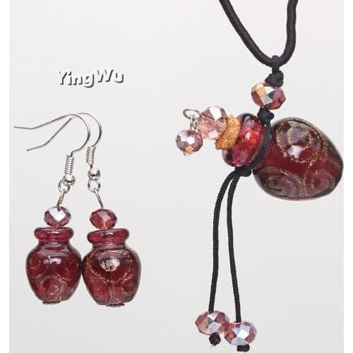 Yingwu Gold Foil Glass Flagon Bottle Pendant Necklace Earring Set Women Floating Jewelry Set