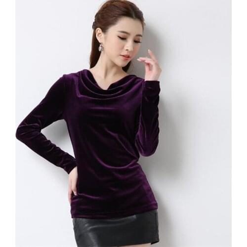 Russian fashion sexy Pleated collar long sleeve Autunm velour blouse,Elegant vintage Winter velvet shirts plus size 5XL 6XL Top