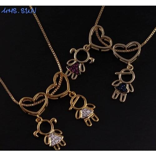 MHS.SUN Luxury zircon necklace with boys girls pendant love heart chain necklace women jewerly gift for couples Valentines day