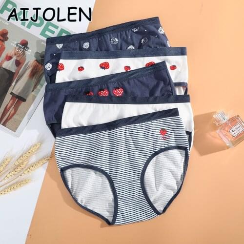 AIJOLEN Cotton Womens Underwear Printed Striped Strawberry Briefs Panties Cute And Comfortable Soft Low-rise Underpants