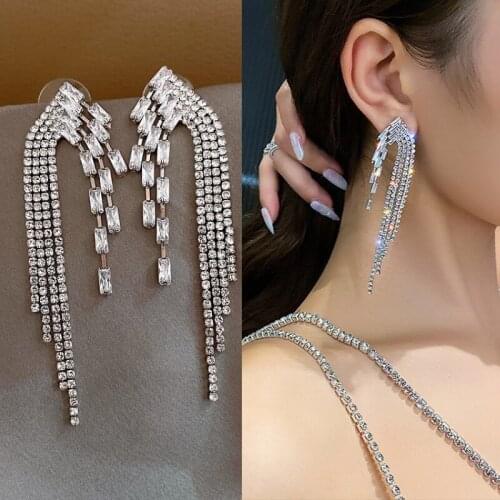 Tassel Full Rhinestone Drop Earrings Fashion Long for Women Bijoux Shiny Water Drop Crystal Korean Dangle Earring Jewelry Gifts