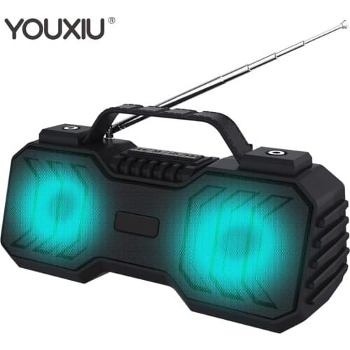 YOUXIU Wireless Portable Speakers Colourful Lights FM Radio Loud Bluetooth Speaker Super Bass Subwoofer Stereo Surround Outdoor