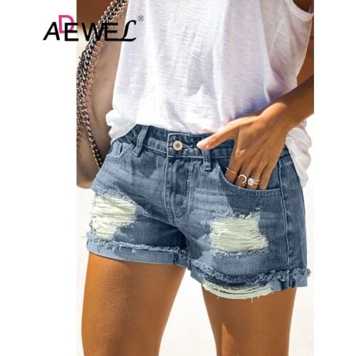 ADEWEL Womens Distressed Ripped Rolled Hem Blue Denim Shorts Woman Jeans Pantalones Vaqueros Mujer Calças De Brim Da Mulher XL