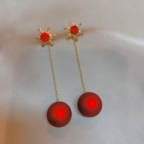 Korean Fashion Red Color Flower Snowflake Cherry Bowknot Stud Earrings for Women Temperament Christmas Tree Elk Bells Ear Studs