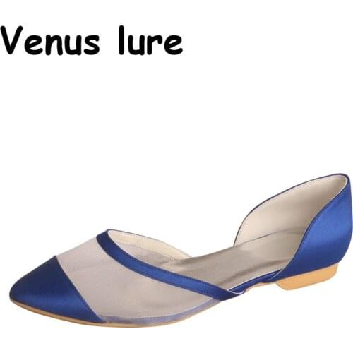 23 Colors Women Wedding Beautiful Shoes Royal Blue Satin Pointed Toe Flats